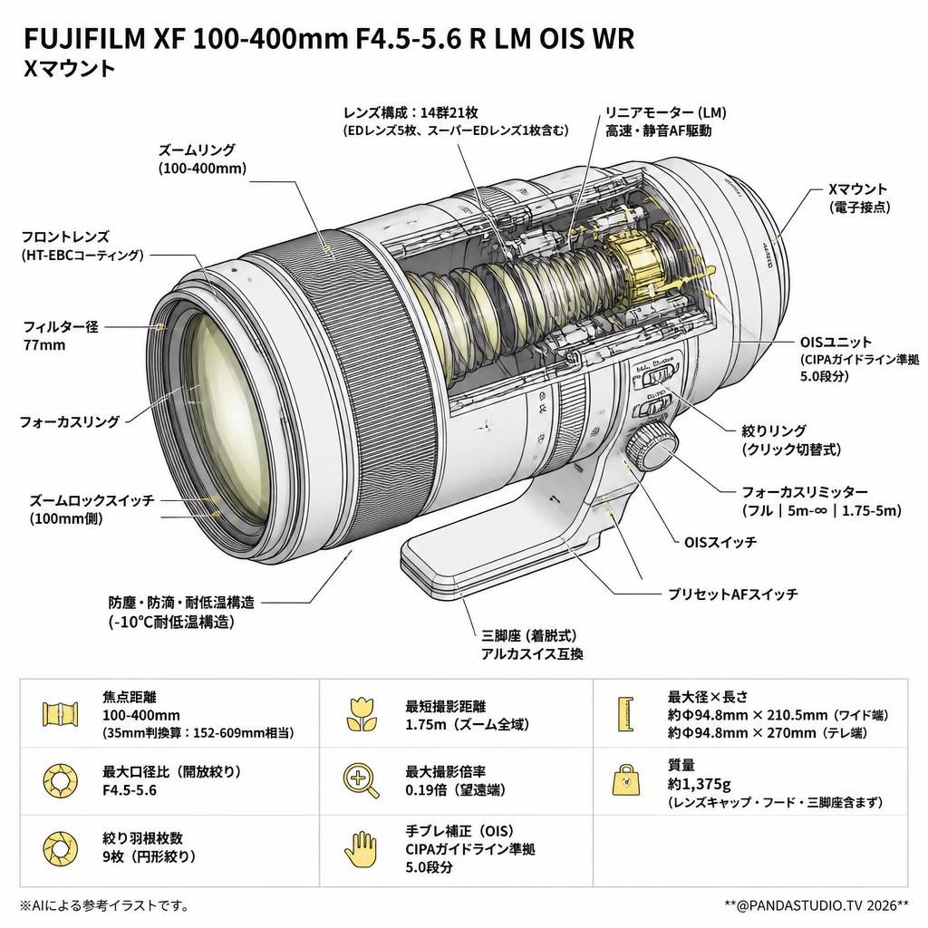 FUJIFILM XF 100-400mm F4.5-5.6 R LM OIS WR Xマウント スペック