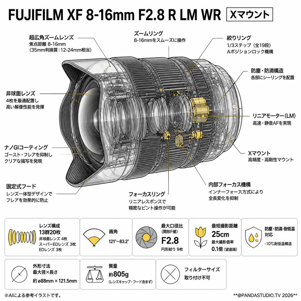 FUJIFILM XF 8-16mm F2.8 R LM WR Xマウント スペック