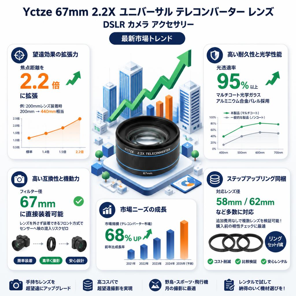 Yctze 67mm 2.2X ユニバーサル テレコンバーター レンズ DSLR カメラ アクセサリー セールスポイント
