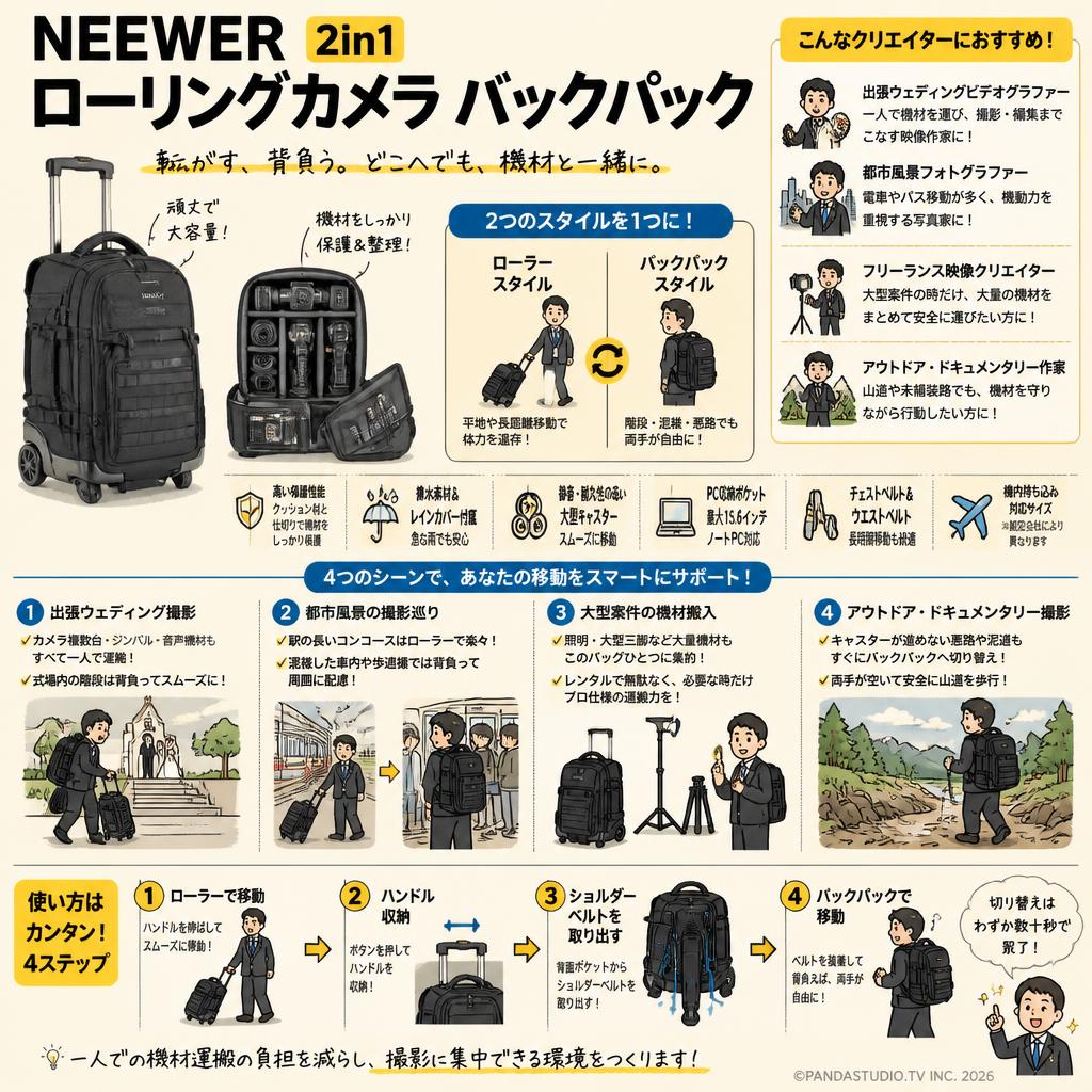NEEWER 2in1 ローリングカメラ バックパック おもな対象のお客様
