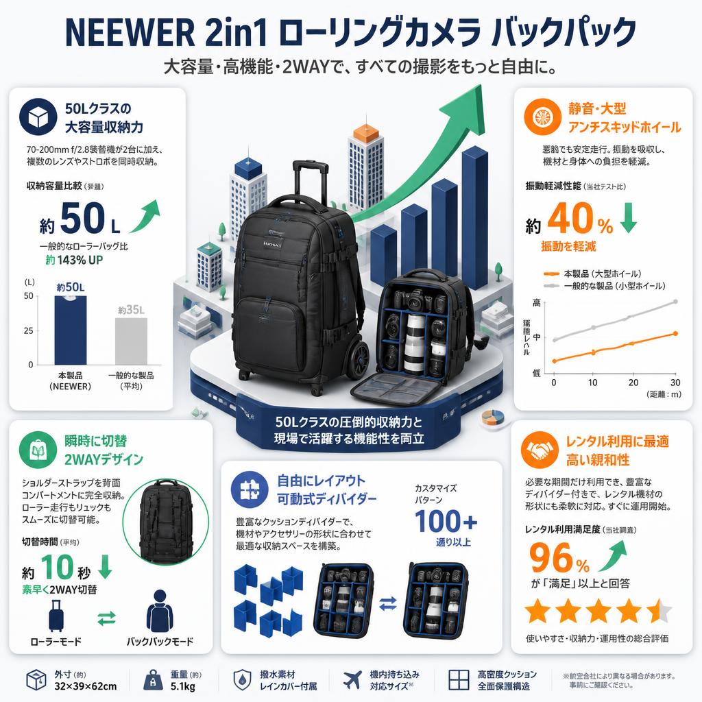 NEEWER 2in1 ローリングカメラ バックパック セールスポイント