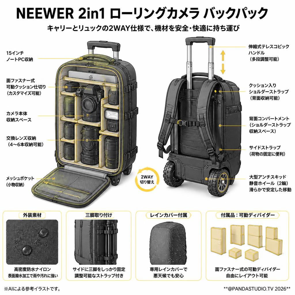 NEEWER 2in1 ローリングカメラ バックパック スペック