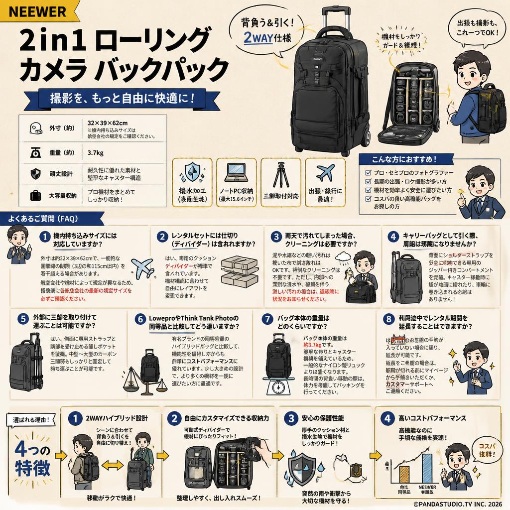 NEEWER 2in1 ローリングカメラ バックパック FAQ（よくある質問と答え）