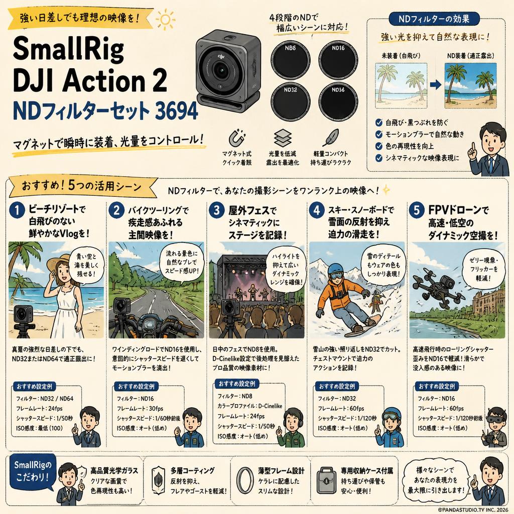 SmallRig DJI Action 2 NDフィルターセット 3694 用途