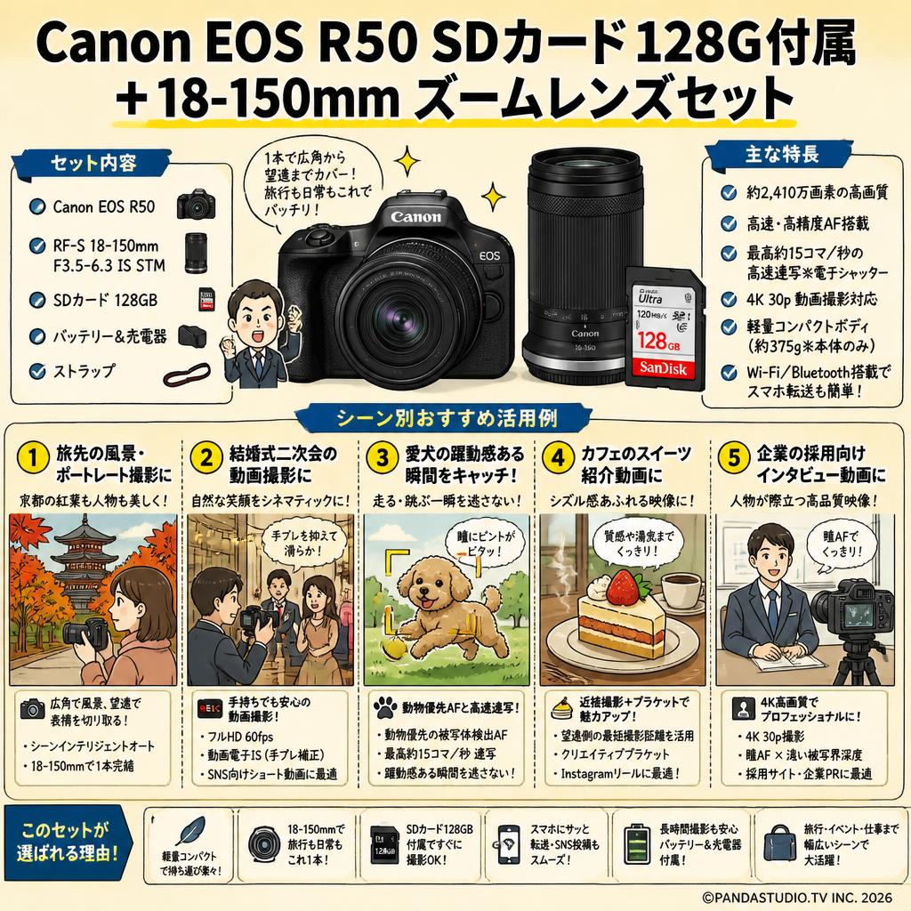 Canon EOS R50 SDカード 128G付属 ＋ 18-150mm ズームレンズセット 用途