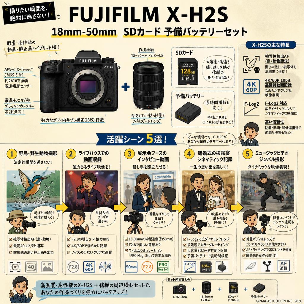 FUJIFILM X-H2S　18mm-50mm　SDカード 予備バッテリーセット 用途
