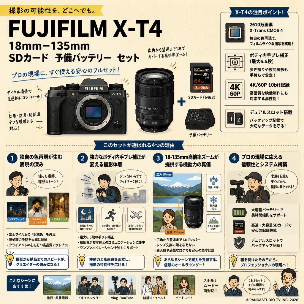 FUJIFILM X-T4 18mm−135mm SDカード 予備バッテリー セット 概要
