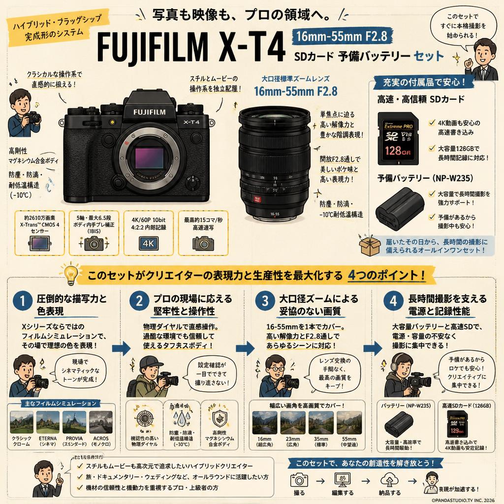 FUJIFILM X-T4 16mm-55mm F2.8 SDカード 予備バッテリー セット 概要