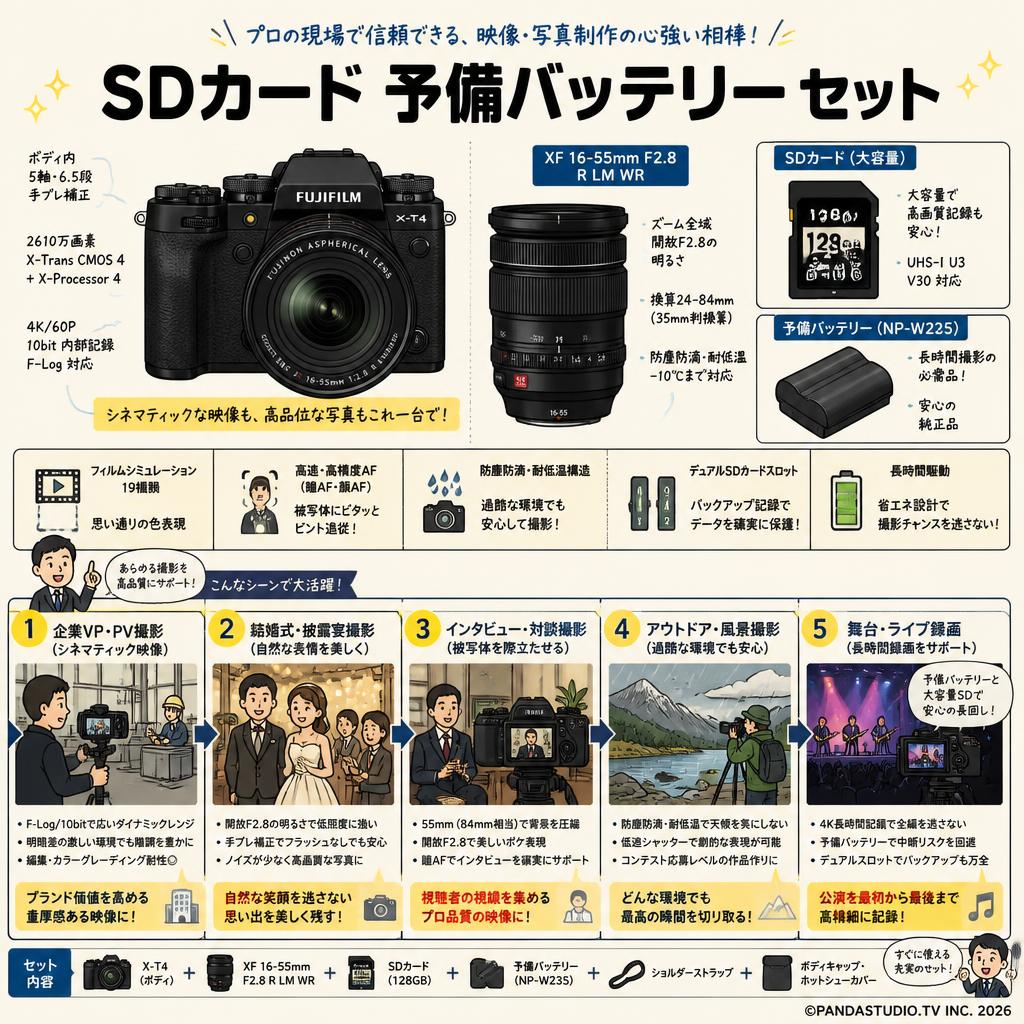 FUJIFILM X-T4 16mm-55mm F2.8 SDカード 予備バッテリー セット 用途