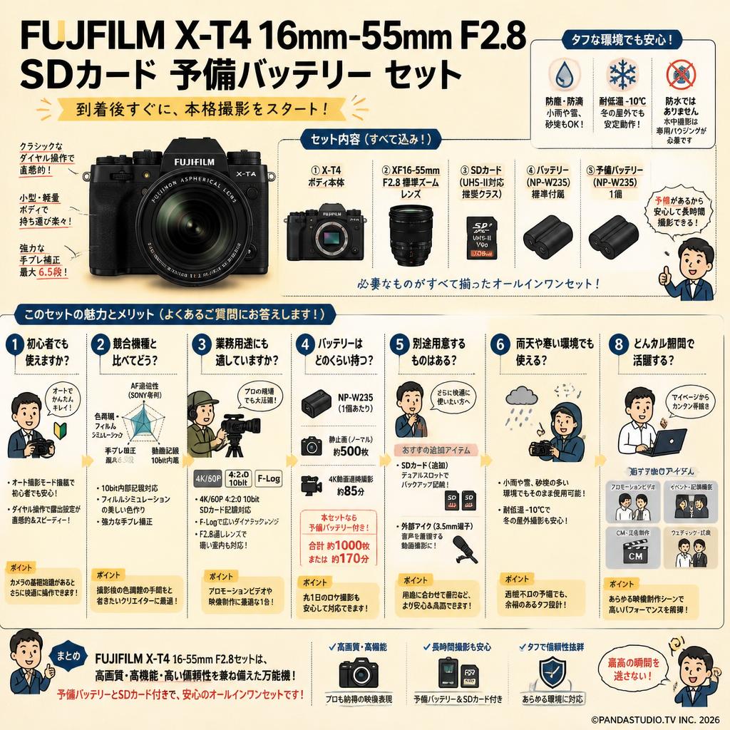 FUJIFILM X-T4 16mm-55mm F2.8 SDカード 予備バッテリー セット FAQ（よくある質問と答え）