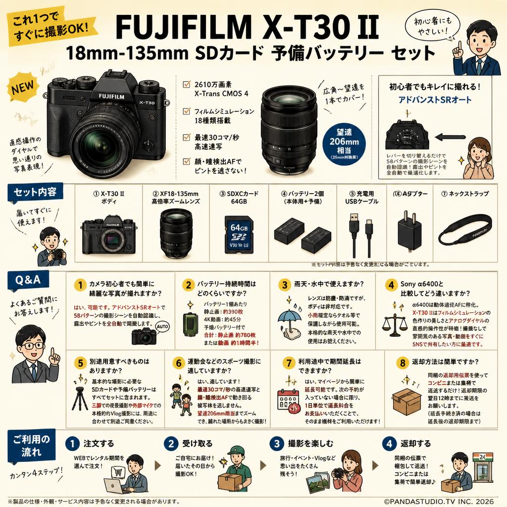 FUJIFILM X-T30 II 18mm-135mm SDカード 予備バッテリー セット FAQ（よくある質問と答え）