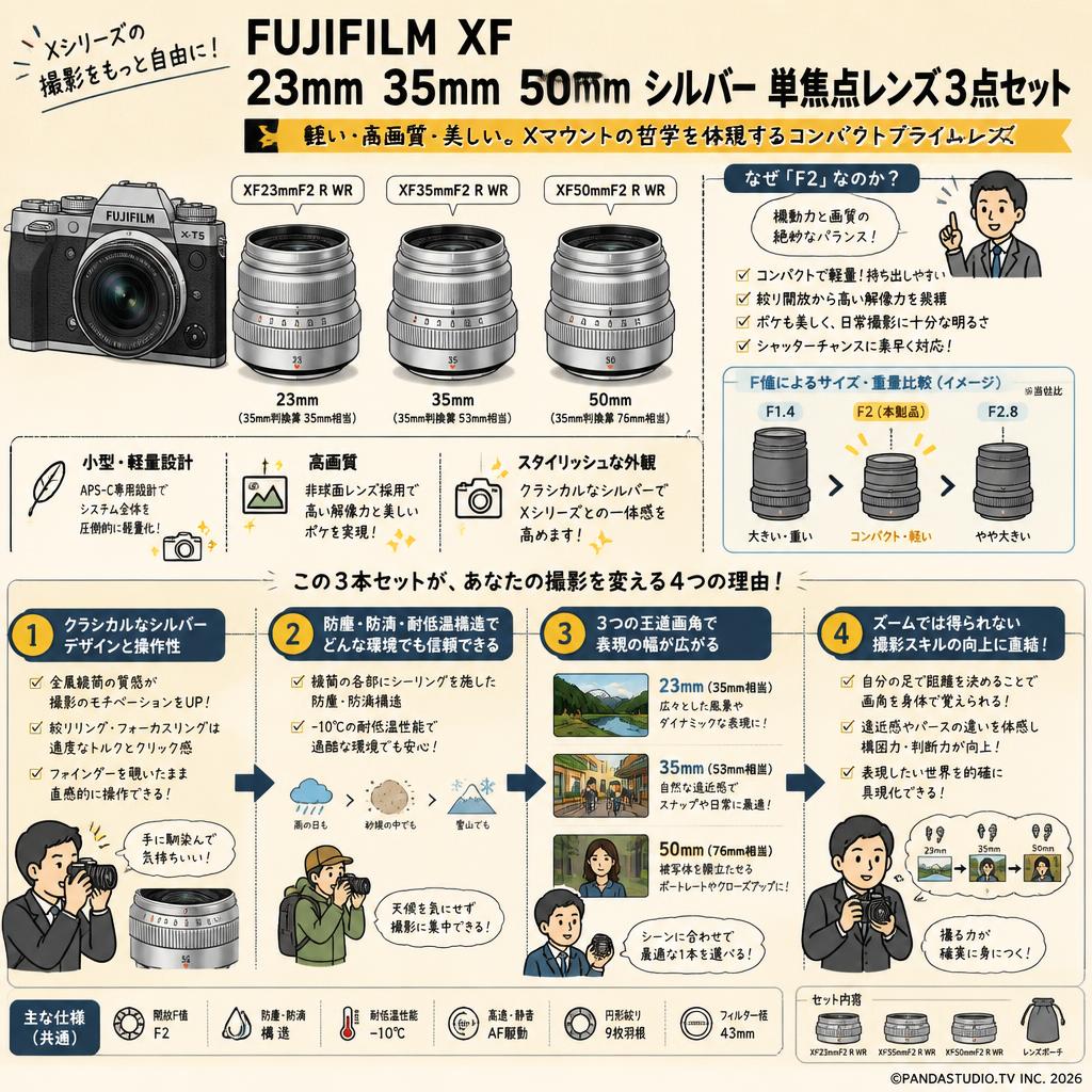 FUJIFILM XF 23mm 35mm 50mm シルバー 単焦点レンズ３点セット 概要