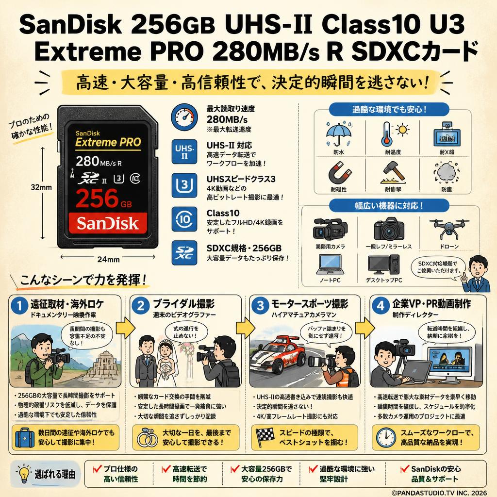 SanDisk 256GB UHS-II Class10 U3 Extreme PRO 280MB/s R SDXCカード おもな対象のお客様