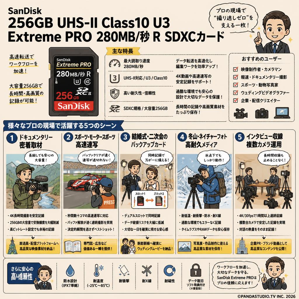 SanDisk 256GB UHS-II Class10 U3 Extreme PRO 280MB/s R SDXCカード 用途