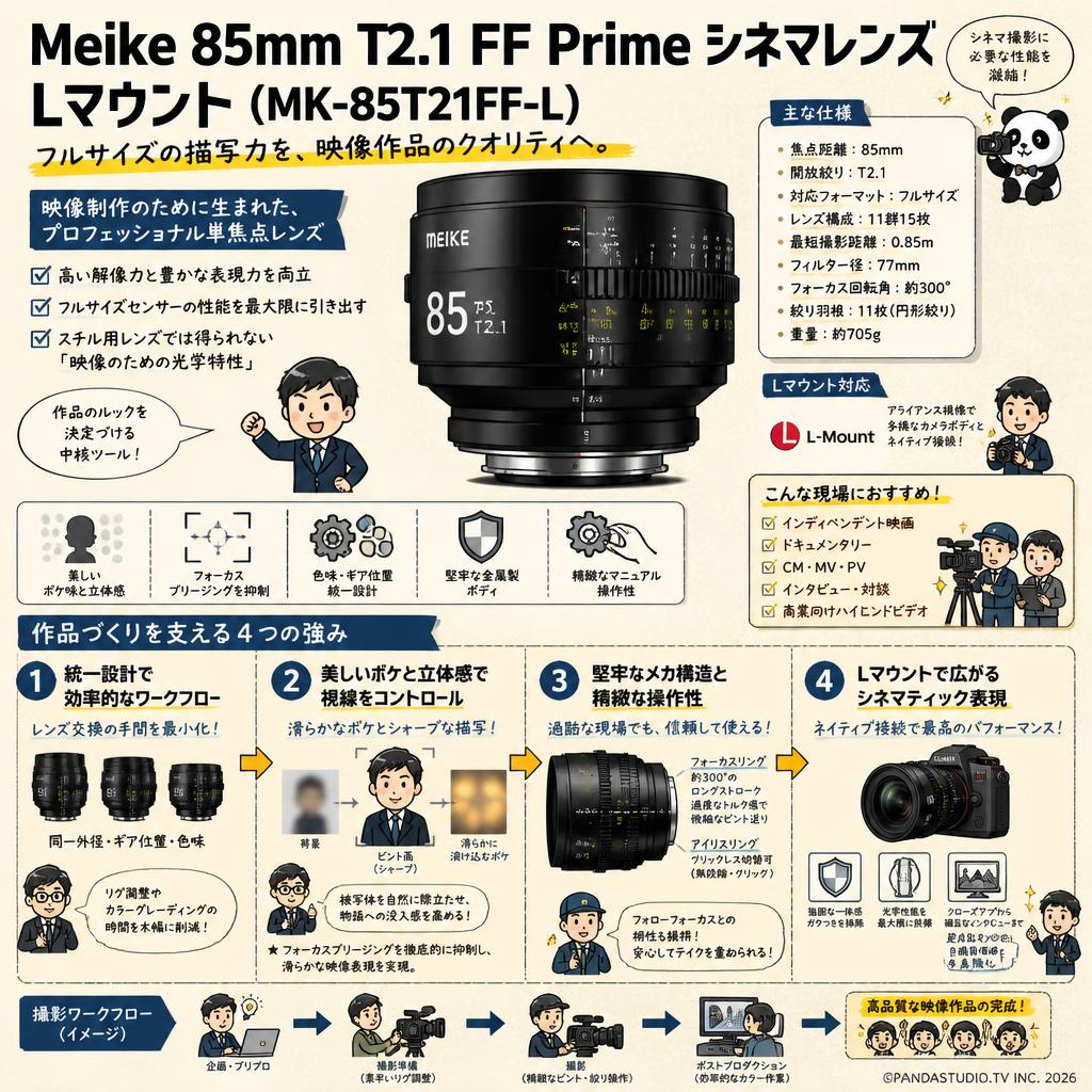 Meike 85mm T2.1 FF Prime シネマレンズ Lマウント (MK-85T21FF-L) 概要