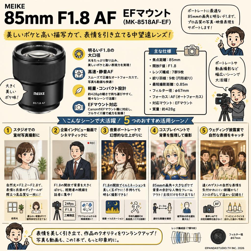 Meike 85mm F1.8 AF EF マウント (MK-8518AF-EF) 用途