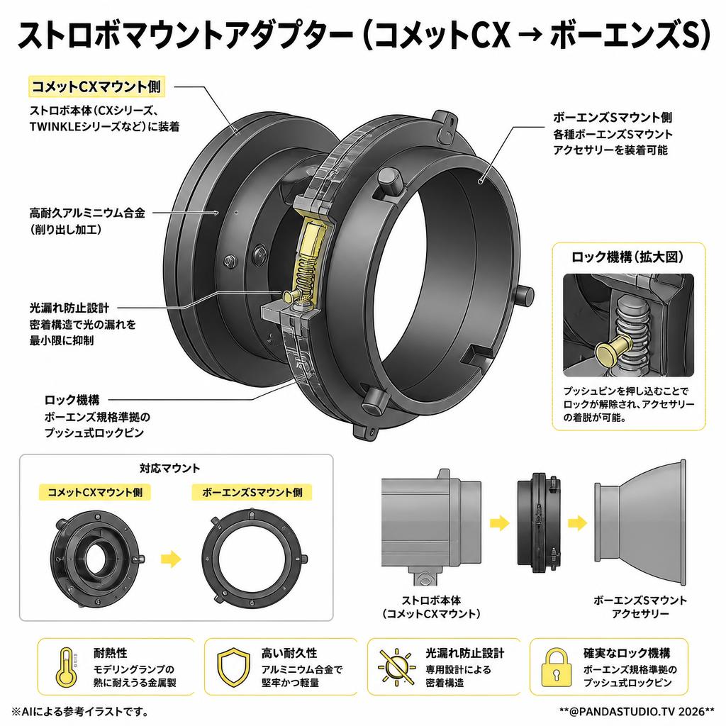 ストロボマウントアダプター（コメットCX → ボーエンズS）【PROKIZAI