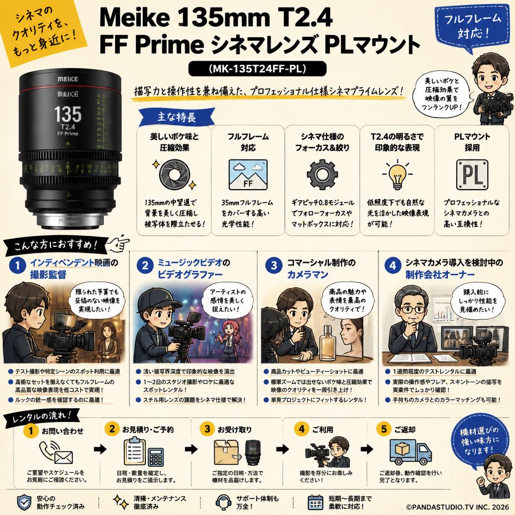 Meike 135mm T2.4 FF Prime シネマレンズ PLマウント  (MK-135T24FF-PL ) おもな対象のお客様