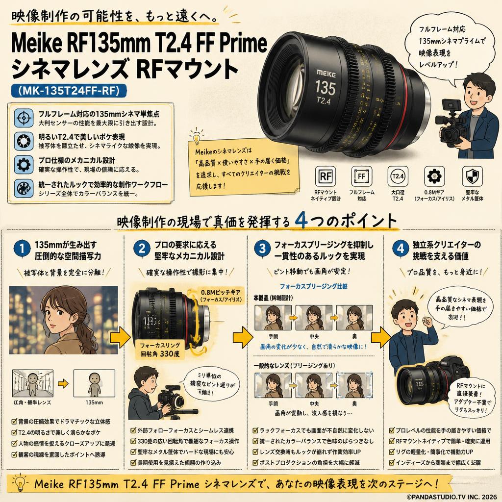 Meike RF135mm T2.4 FF Prime シネマレンズ RFマウント  (MK-135T24FF-RF) 概要