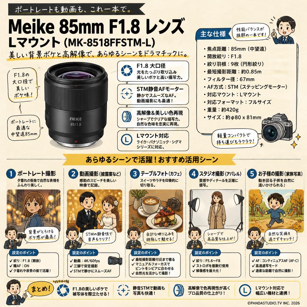 Meike 85mm F1.8 レンズ Lマウント (MK-8518FFSTM-L） 用途