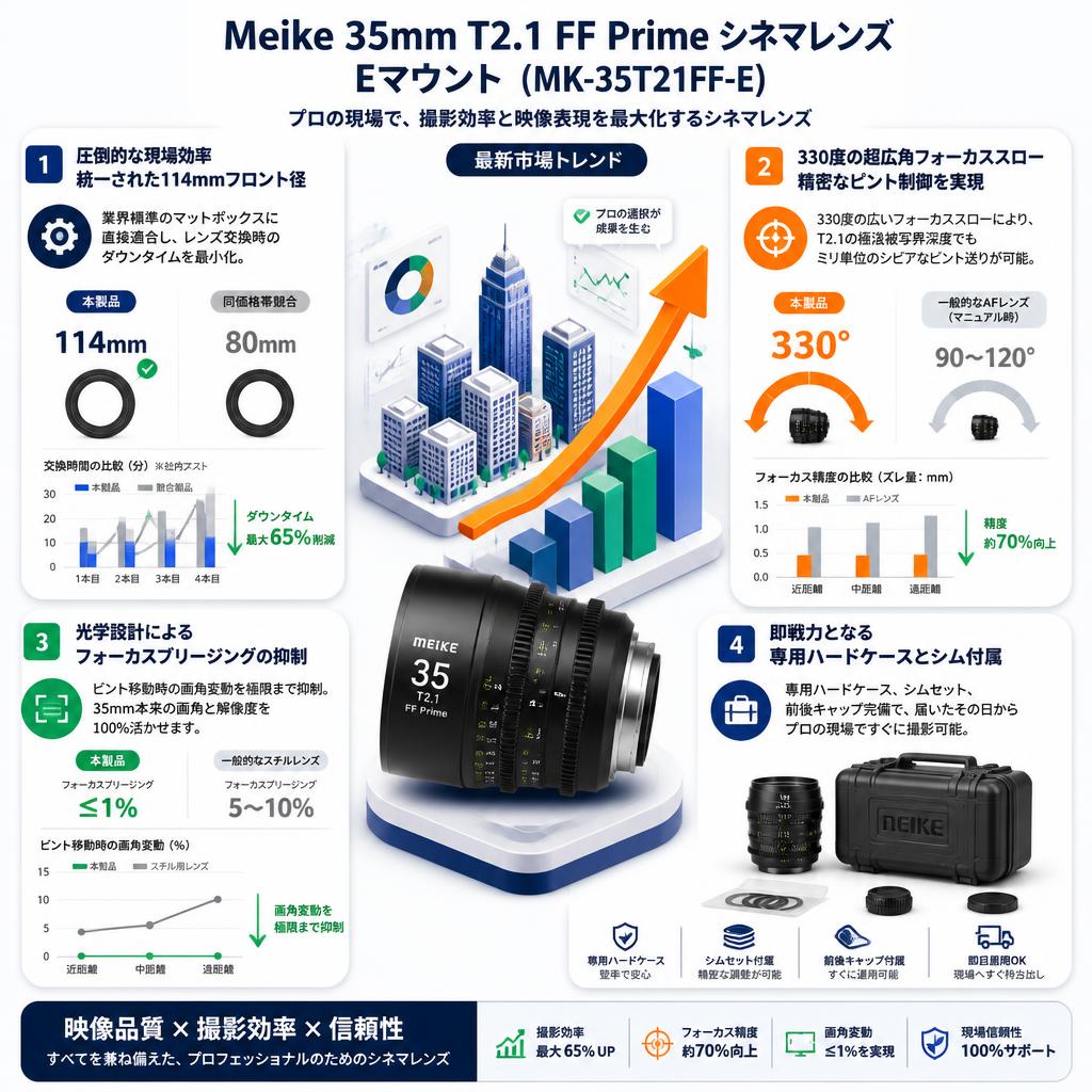 Meike 35mm T2.1 FF Prime シネマレンズ Eマウント (MK-35T21FF-E） セールスポイント