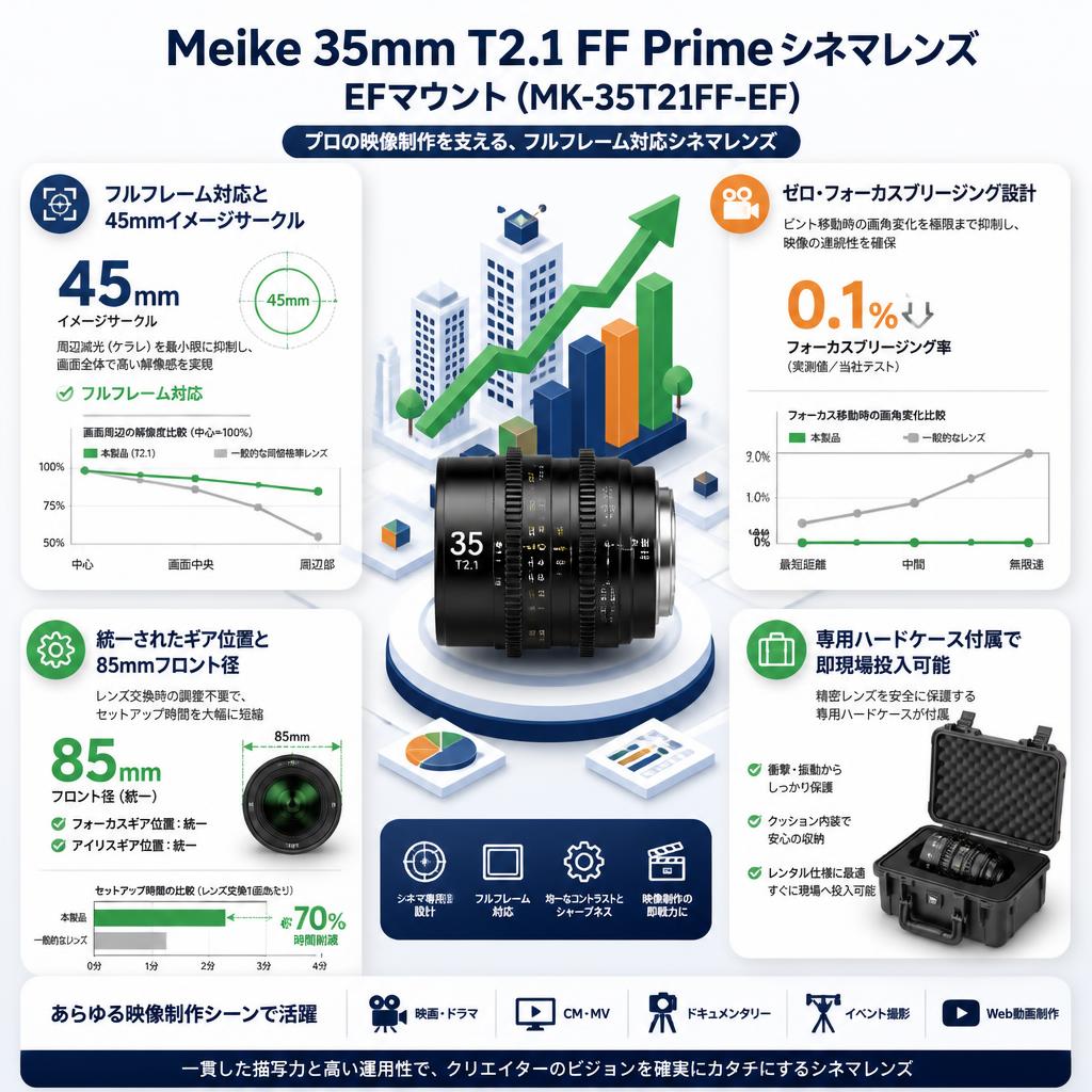 Meike 35mm T2.1 FF Prime シネマレンズ EFマウント (MK-35T21FF-EF) セールスポイント