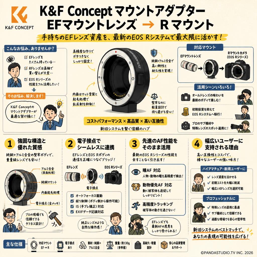 K&F Concept マウントアダプター EFマウントレンズ → Rマウント 概要