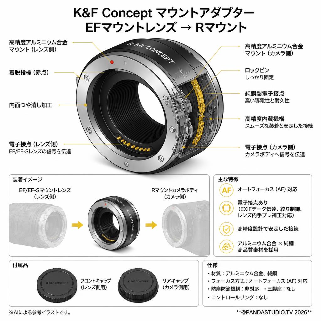 K&F Concept マウントアダプター EFマウントレンズ → Rマウント スペック
