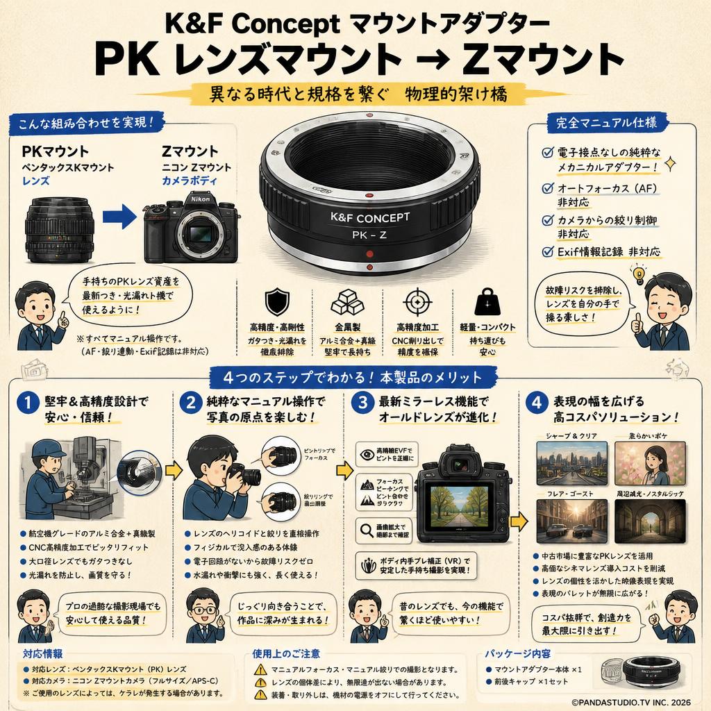 K&F Concept マウントアダプター PK レンズマウント→ Zマウント 概要