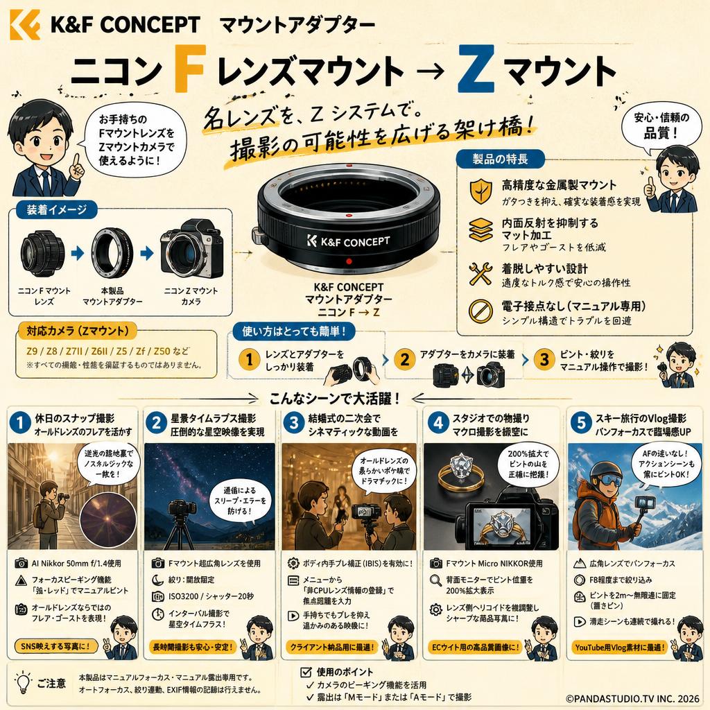 K&F Concept マウントアダプター ニコン Fレンズマウント→ Zマウント 用途