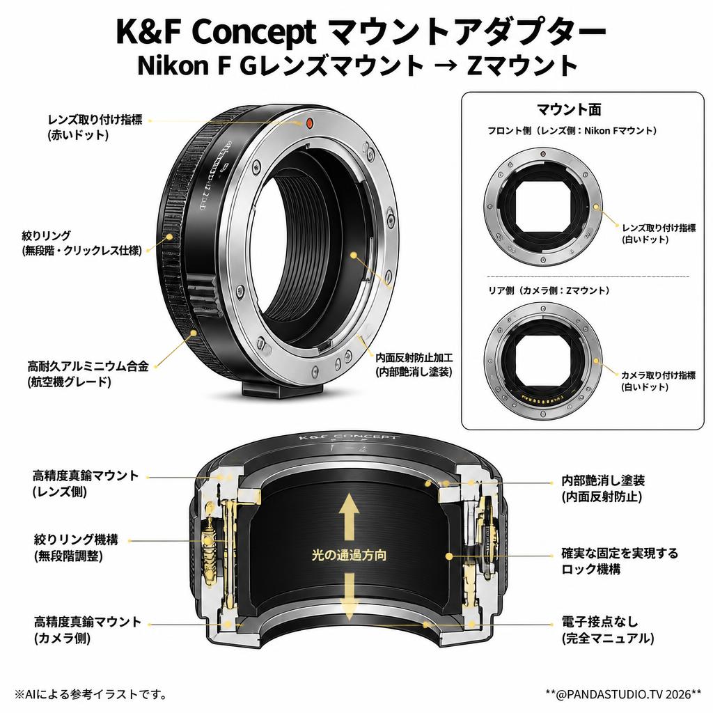 K&F Concept マウントアダプターNikonF Gレンズマウント → Zマウント スペック