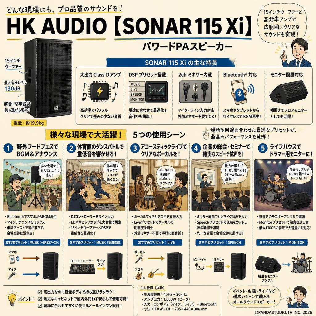 HK AUDIO【SONAR 115 Xi】パワードPAスピーカー 用途