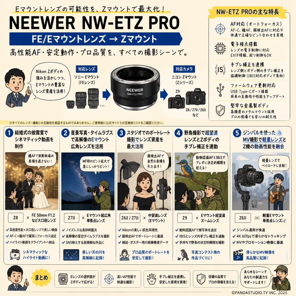 NEEWER NW-ETZ PRO FE/Eマウントレンズ → Zマウント 用途