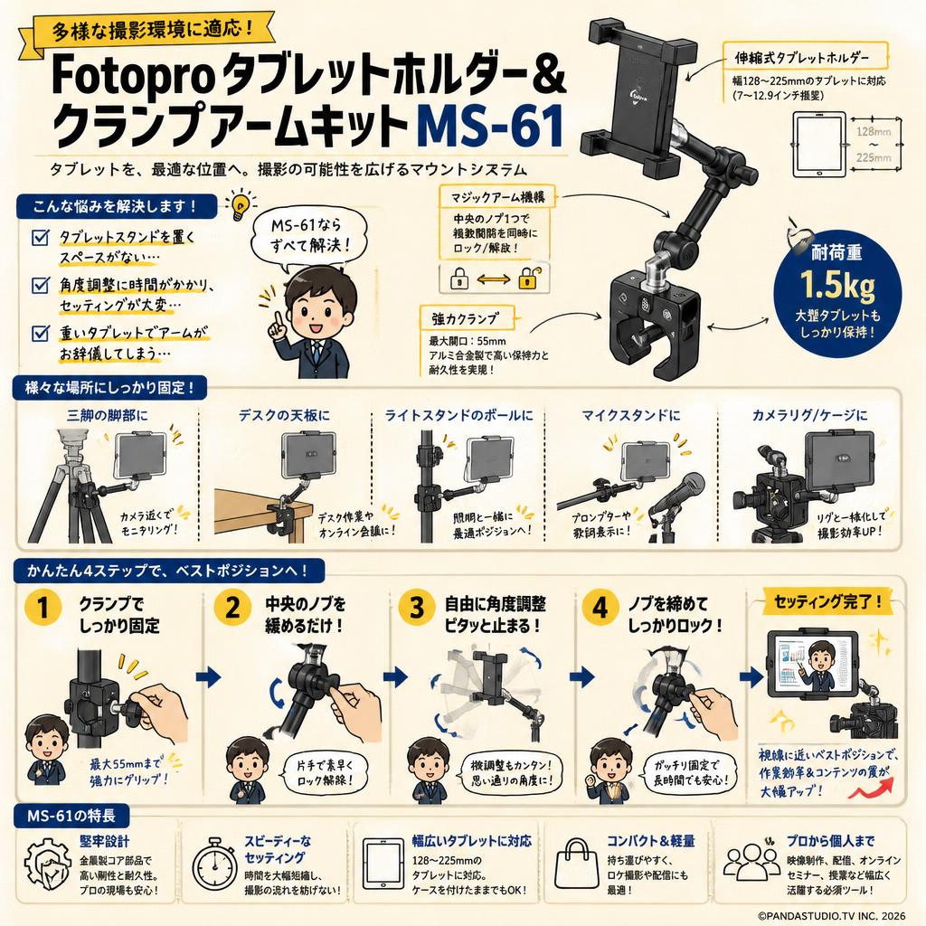 Fotopro タブレットホルダー＆クランプアームキット MS-61 概要