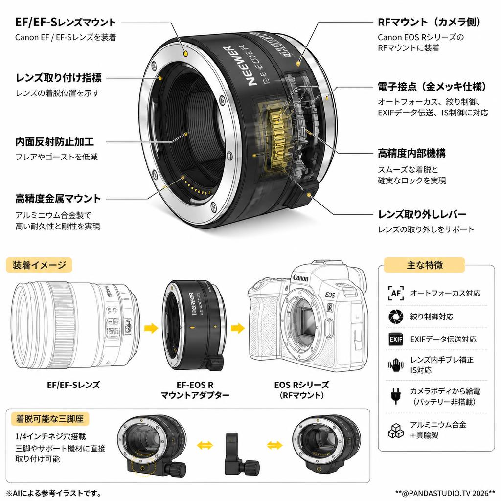 NEEWER EF-EOS Rマウントアダプター EF/EF-Sレンズマウント → RFマウント スペック