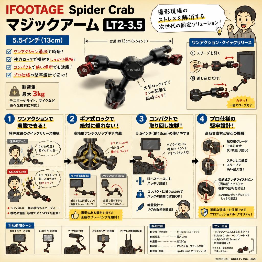 IFOOTAGE Spider Crab マジックアーム LT2-3.5 5.5インチ ( 13cm ) 概要
