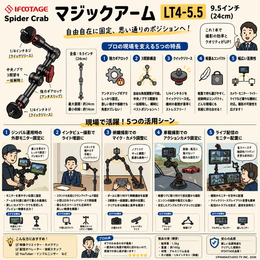 IFOOTAGE Spider Crab マジックアーム LT4-5.5 9.5 インチ ( 24cm ) 用途