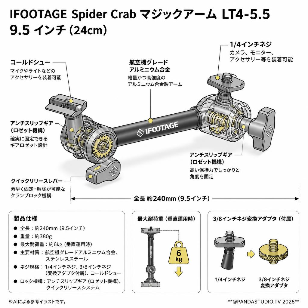 IFOOTAGE Spider Crab マジックアーム LT4-5.5 9.5 インチ ( 24cm ) スペック