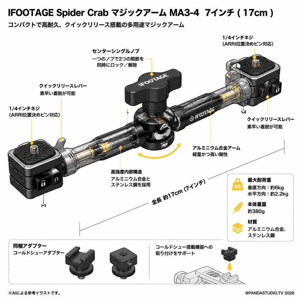 IFOOTAGE Spider Crab マジックアーム MA3-4  7インチ ( 17cm ) スペック