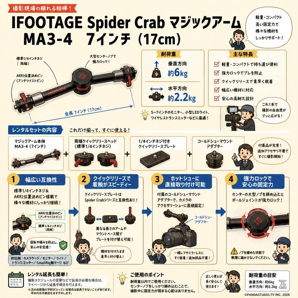 IFOOTAGE Spider Crab マジックアーム MA3-4  7インチ ( 17cm ) FAQ（よくある質問と答え）
