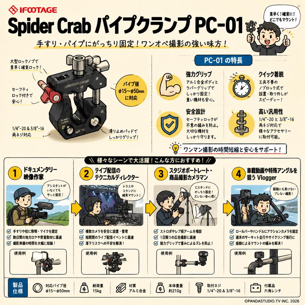 IFOOTAGE Spider Crab パイプクランプ PC-01 おもな対象のお客様