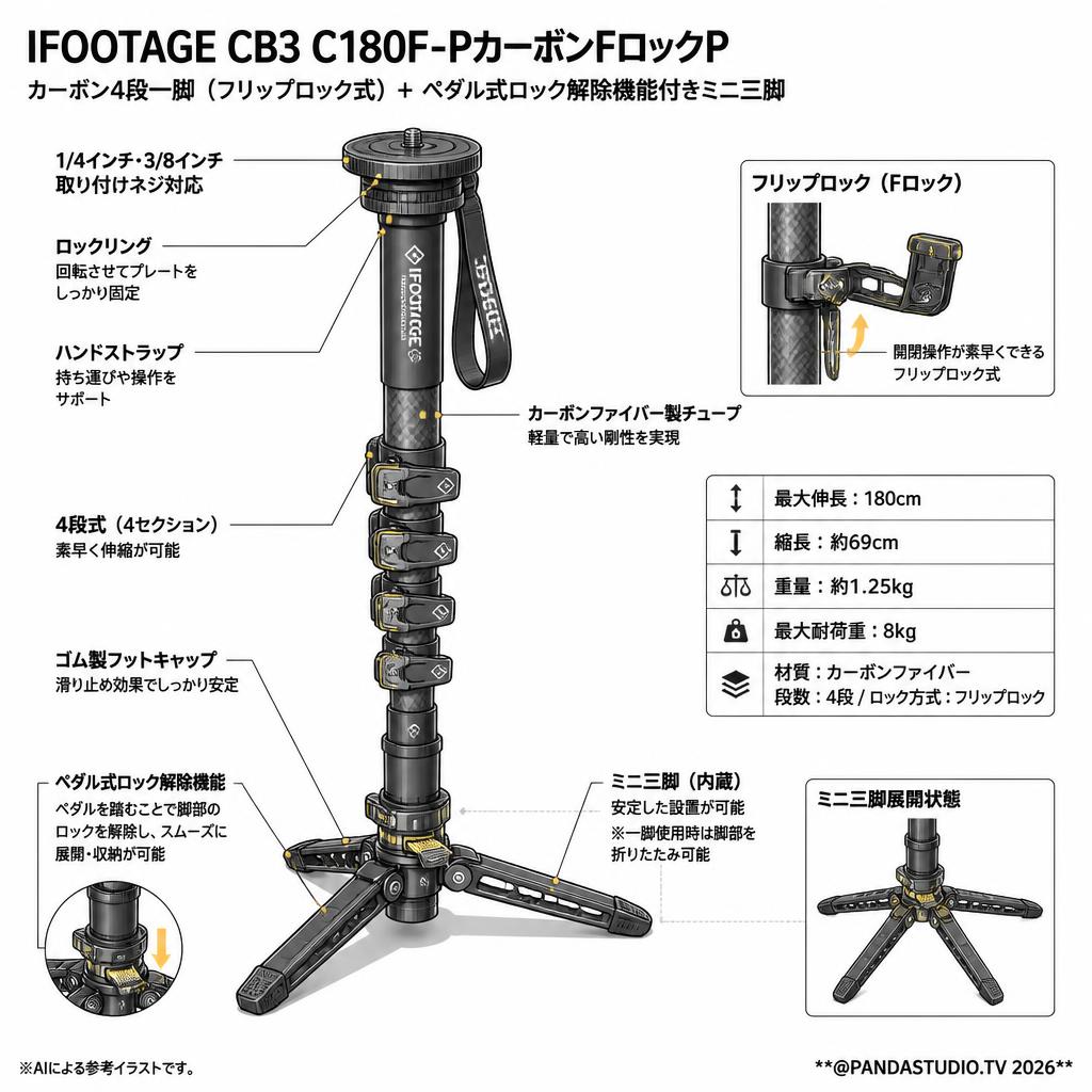 IFOOTAGE CB3 C180F-PｶｰﾎﾞﾝFﾛｯｸP スペック