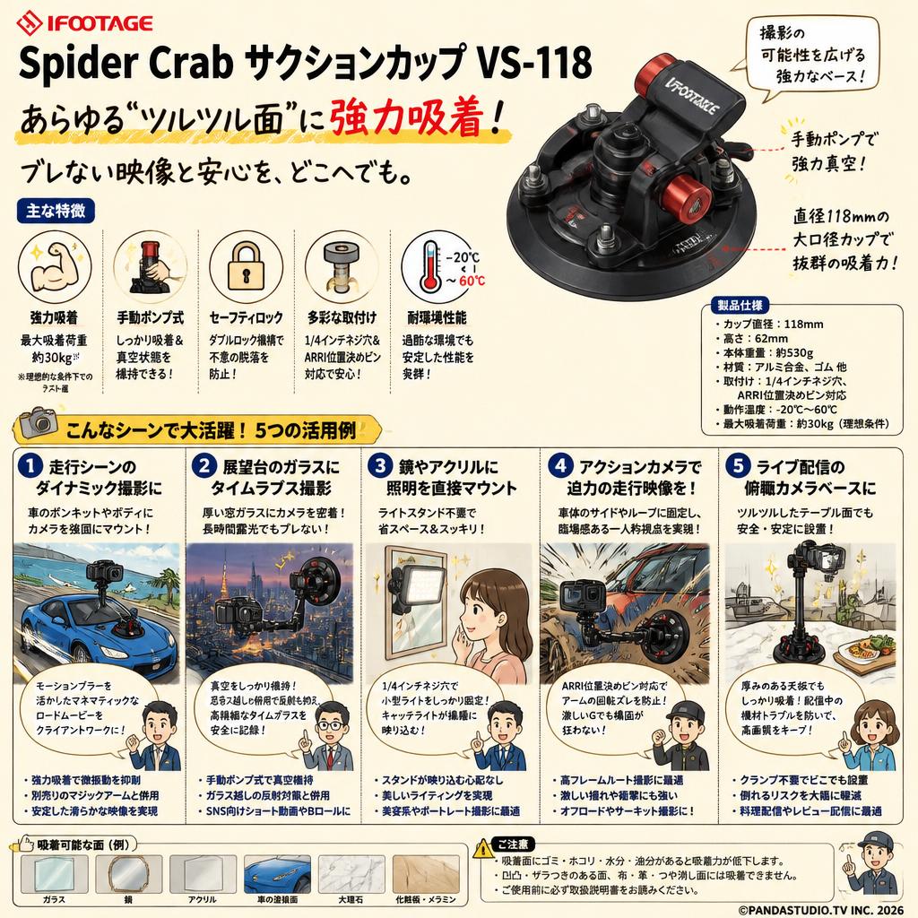 IFOOTAGE Spider Crab サクションカップ VS-118 用途