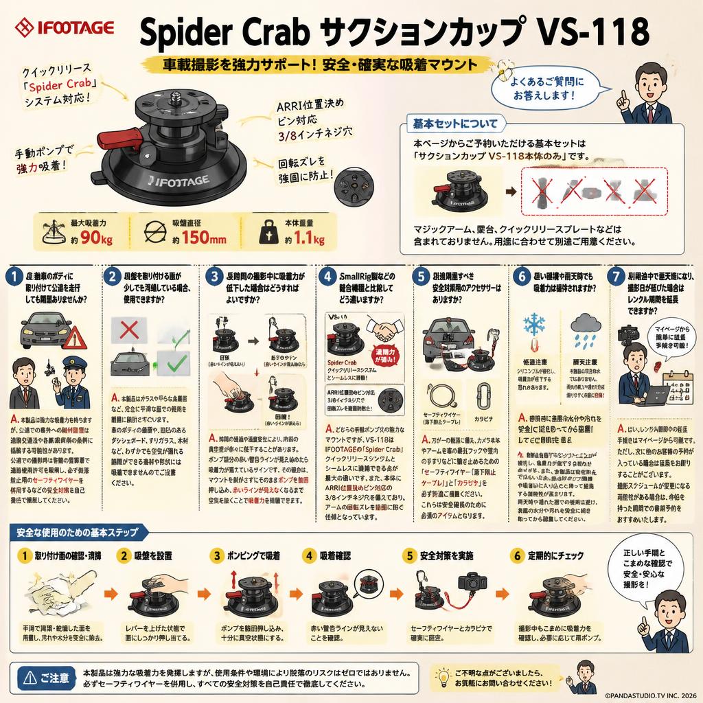 IFOOTAGE Spider Crab サクションカップ VS-118 FAQ（よくある質問と答え）