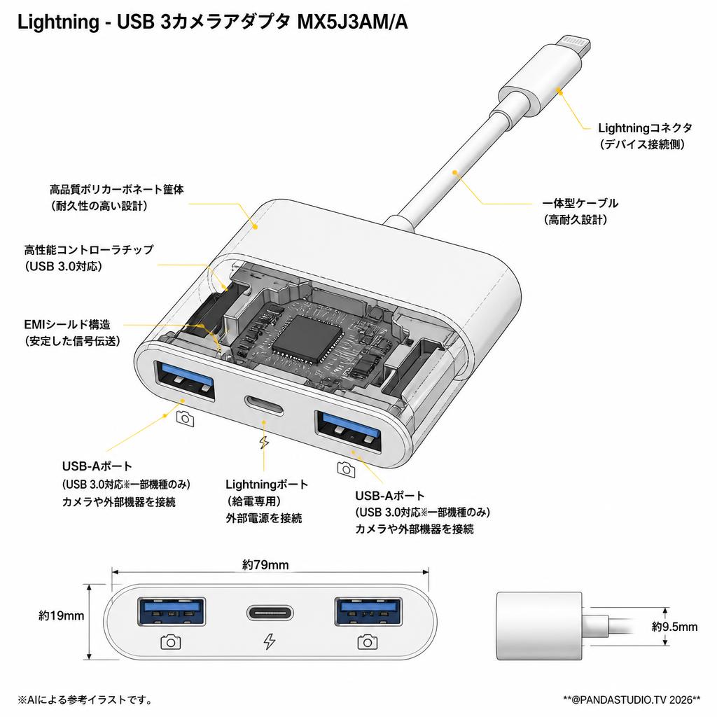 Lightning - USB 3カメラアダプタ MX5J3AM/A スペック