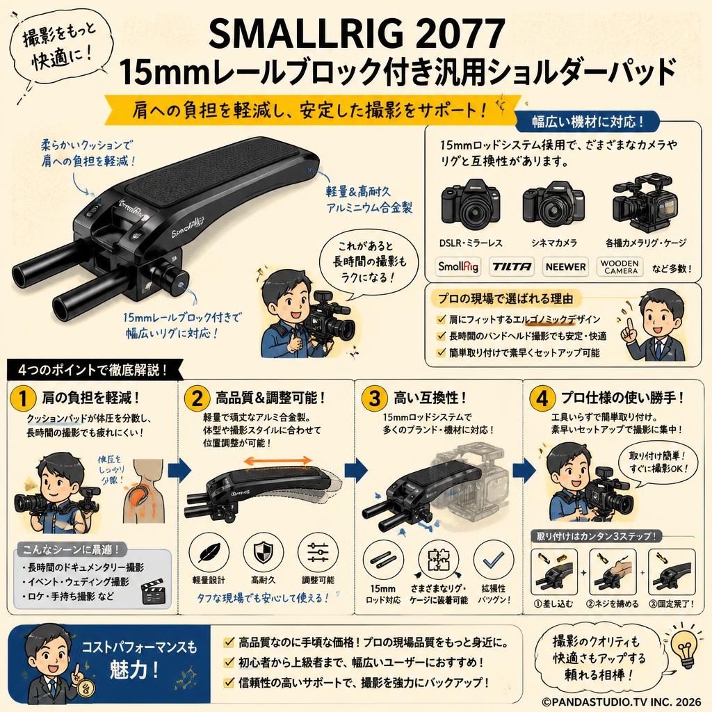 SMALLRIG 2077 15mmレールブロック付き汎用ショルダーパッド 概要