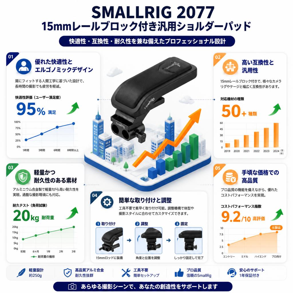 SMALLRIG 2077 15mmレールブロック付き汎用ショルダーパッド セールスポイント