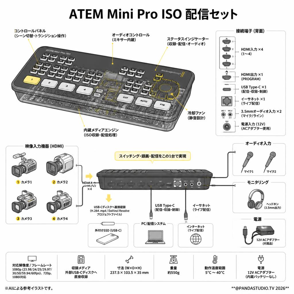 ATEM Mini Pro ISO 配信セット スペック