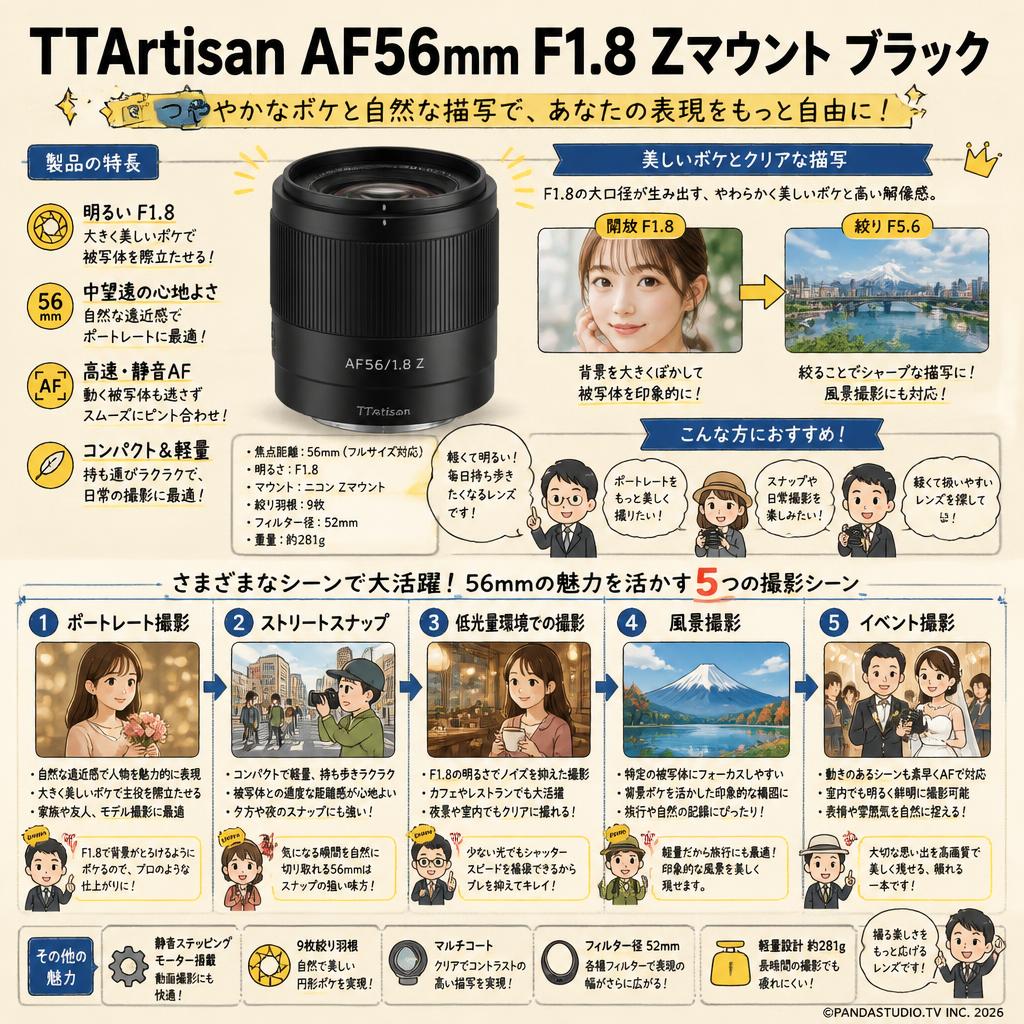 TTArtisan AF56mm F1.8 Zマウントブラック (AF56mm f/1.8 Z (B)) 用途