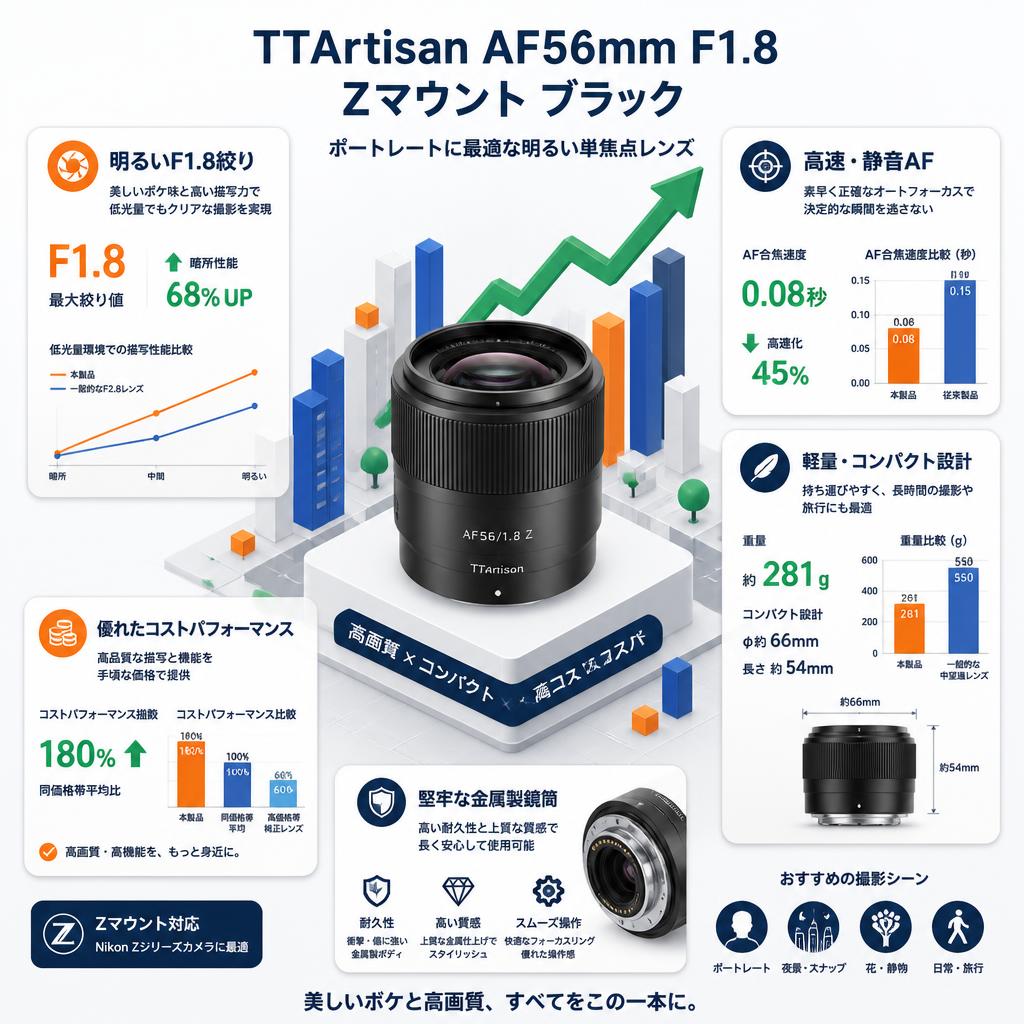 TTArtisan AF56mm F1.8 Zマウントブラック (AF56mm f/1.8 Z (B)) セールスポイント
